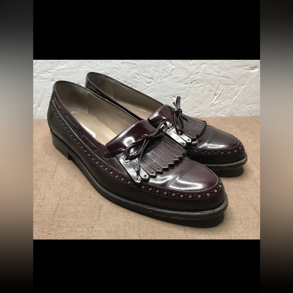 Bally Chester Men's Loafers Burgundy Leather Kiltie Tie Size 9D Made in Italy